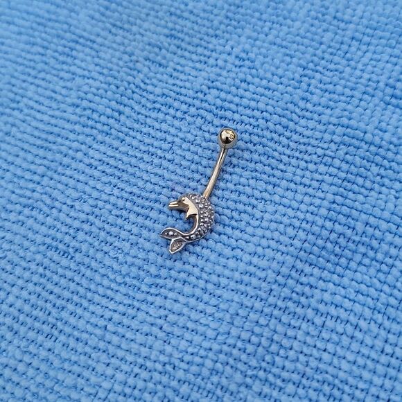 Dolphin Navel Belly Ring 14 kt Gold CEI Body Jewelry New - Picture 2 of 9